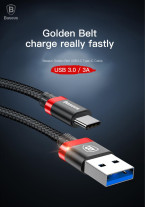 Луксозен USB 3.0 към Type C кабел 3.0A 1m BASEUS GOLDEN BELT черен с оплетка